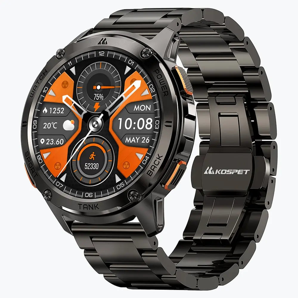 kospet-tank-3-smartwatch-black-with-steel-straps-#color_black^package_Silicone + Steel Premium