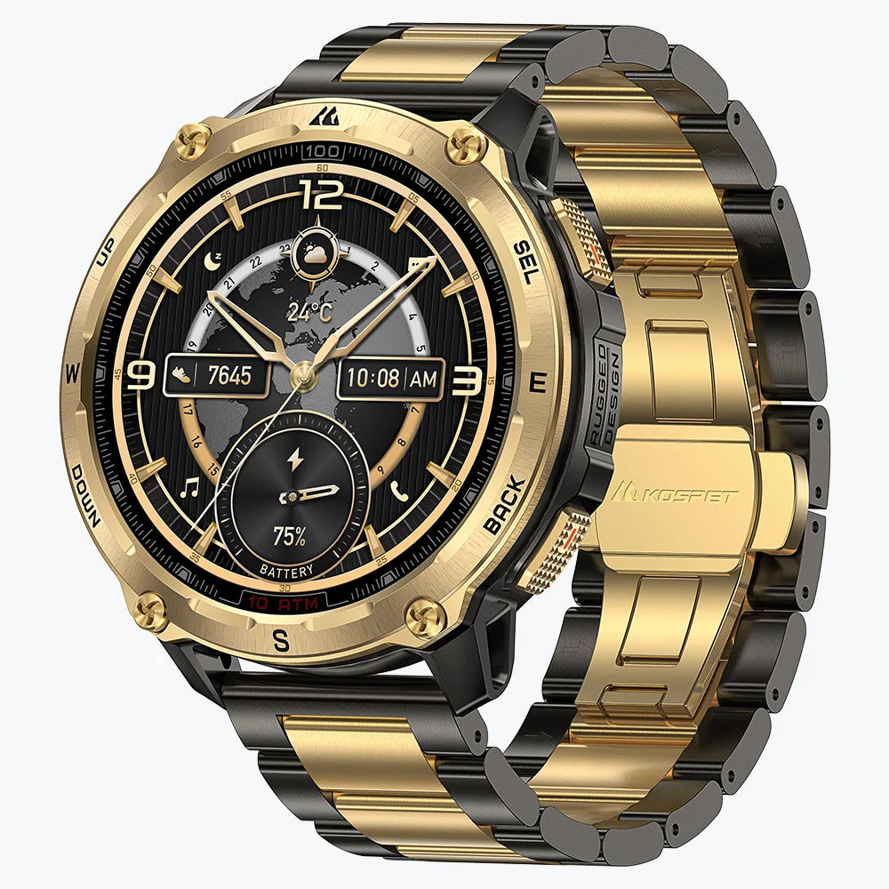 KOSPET tank t4 se smartwatch #color_black gold^package_Special Edition: Silicone+Steel Staps